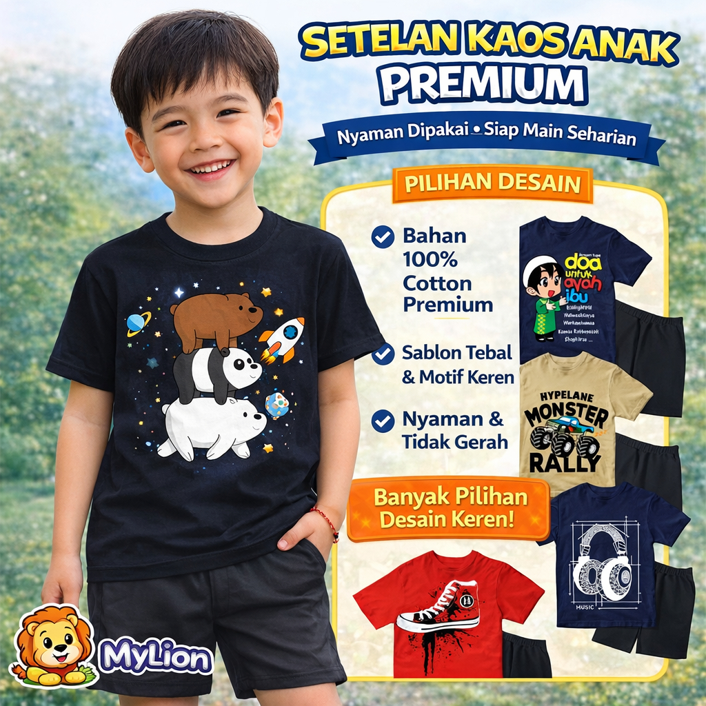 MyLion Baju Kaos Distro Setelan Anak Laki Laki Karakter Doa Ayah Ibu Muslim Keren Usia 1 - 10 Tahun 