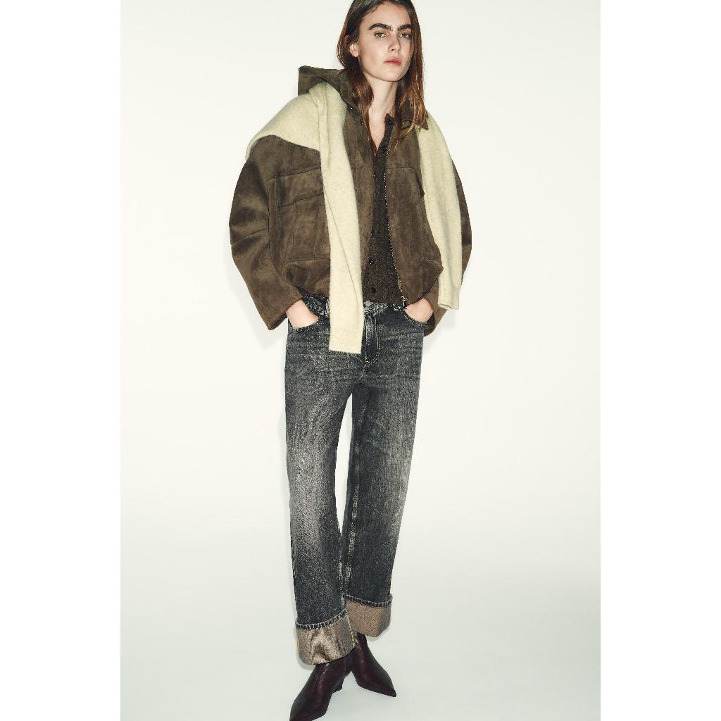 ZARA JAKET BOMBER OVERSIZE EFEK SUEDE BERTUDUNG