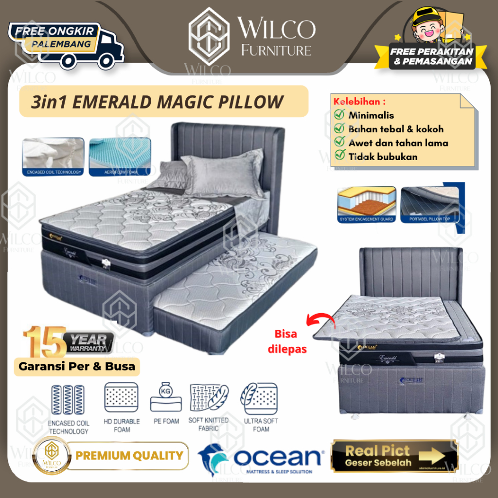 Kasur Sorong 3 in 1 Emerald OCEAN Pillow TOP | Bed Dorong Matras Springbed 3 in 1 Kasur Tingkat Emer