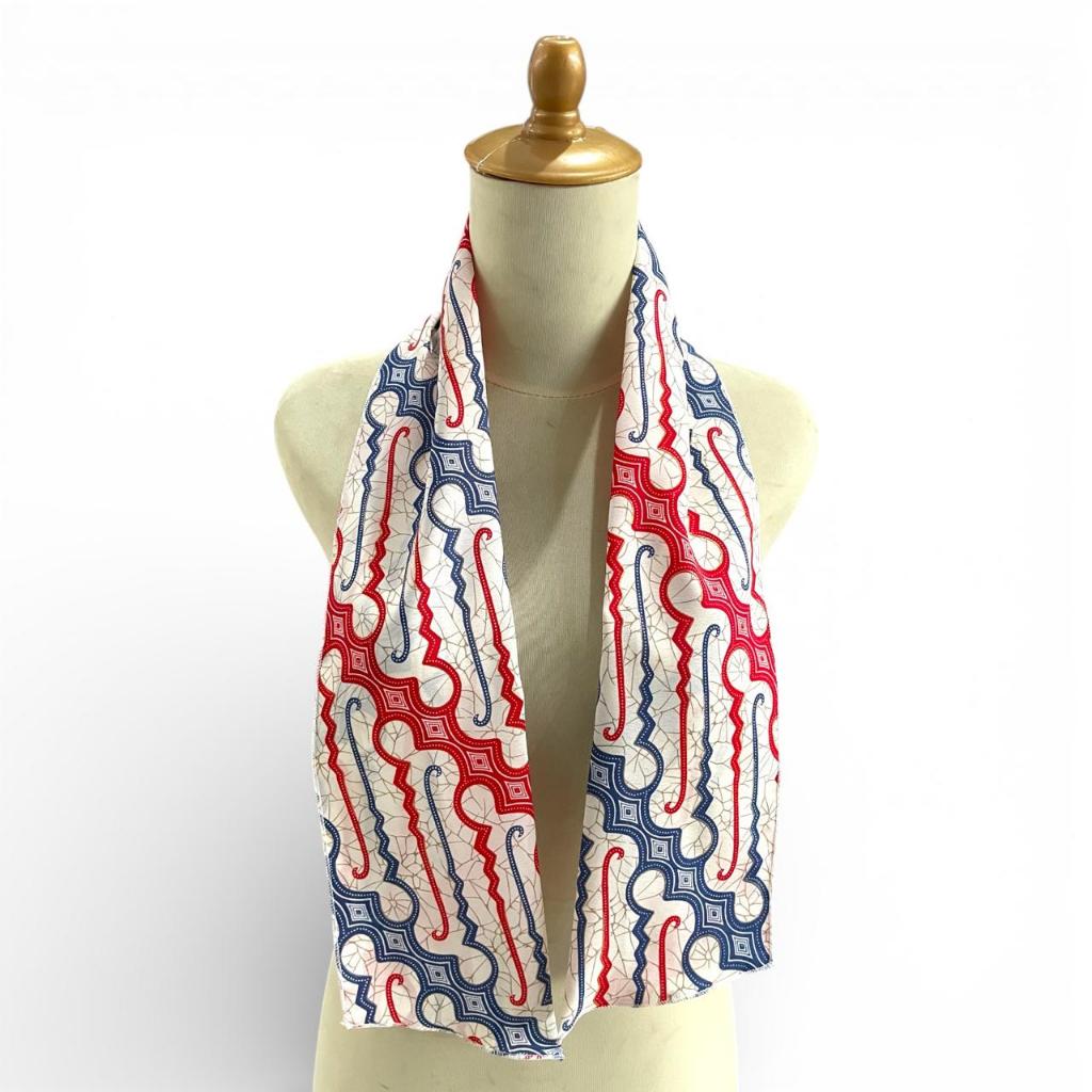 Syal Shawl Batik Parang Indonesia Warna Kombinasi Merah Biru
