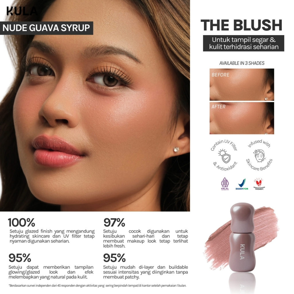 KULA - The Blush Shade Nude Guava Syrup | Blush On Liquid Blush Ringan Mudah Diratakan Tahan Lama Cr