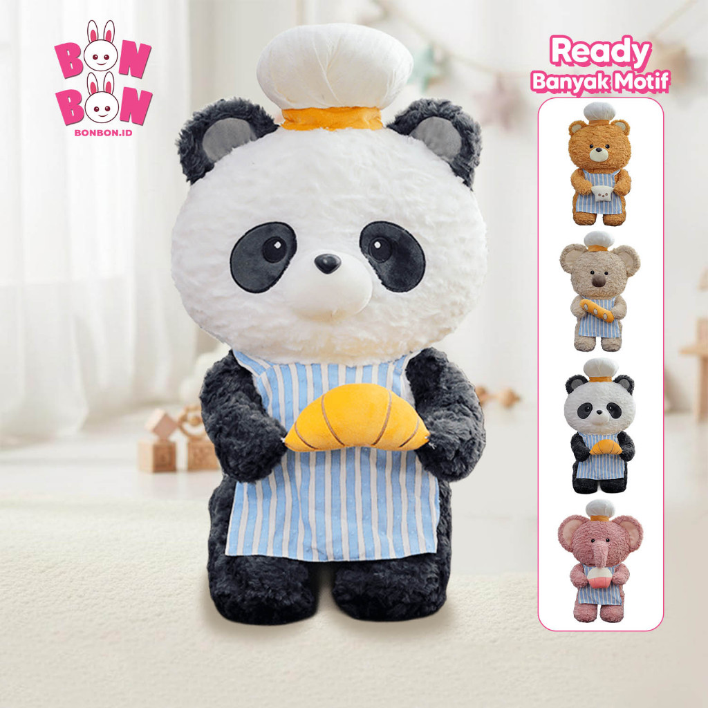 Boneka Panda Karakter Panda Chef Koki Stuffed Plush Cute Plushies Animal Toys for Baby Boy Girls Dek