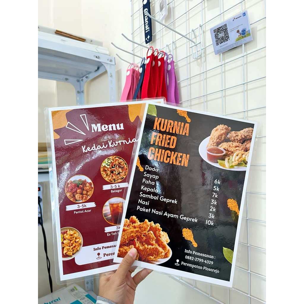 Cetak Daftar Menu Kertas Foto glossy dan laminating anti air A4
