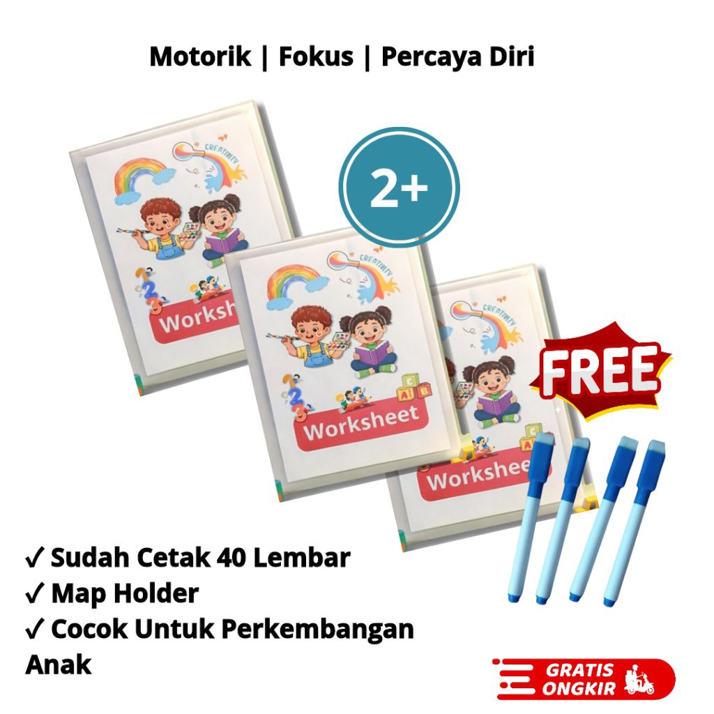 Buku Pintar Worksheet Anak  2-5 Tahun | Menulis | Berhitung | Mewarnai | Menggunting
