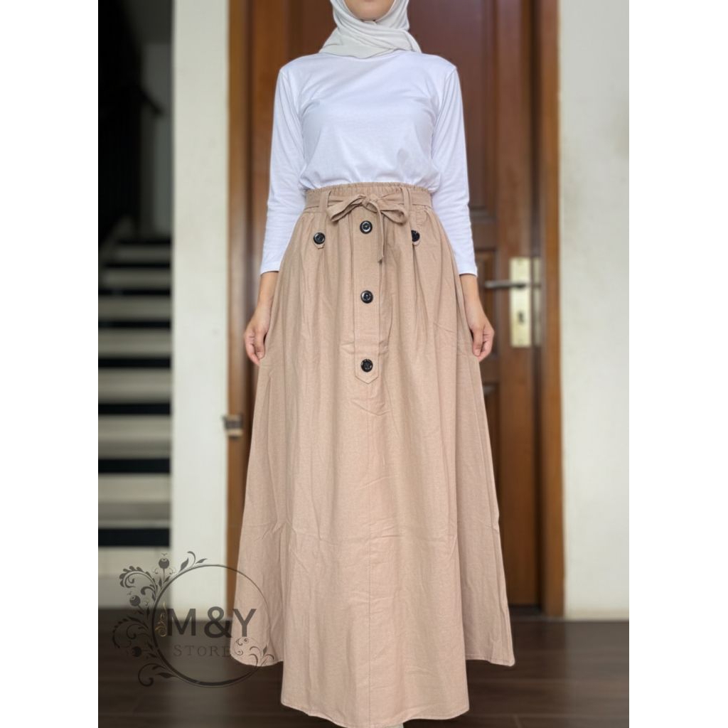 Rok payung wanita polos kancing motif//rok wanita kasual premium//rok payung wanita kekinian //rok m