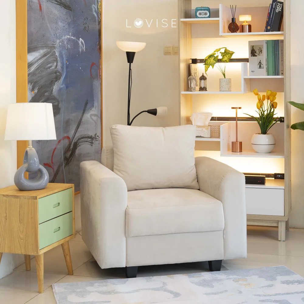LOVISE Sofa 1 Seat Mahalona Bludru Minimalis Anti Cakar Kucing - Skandinavian Dudukan 1 Seater