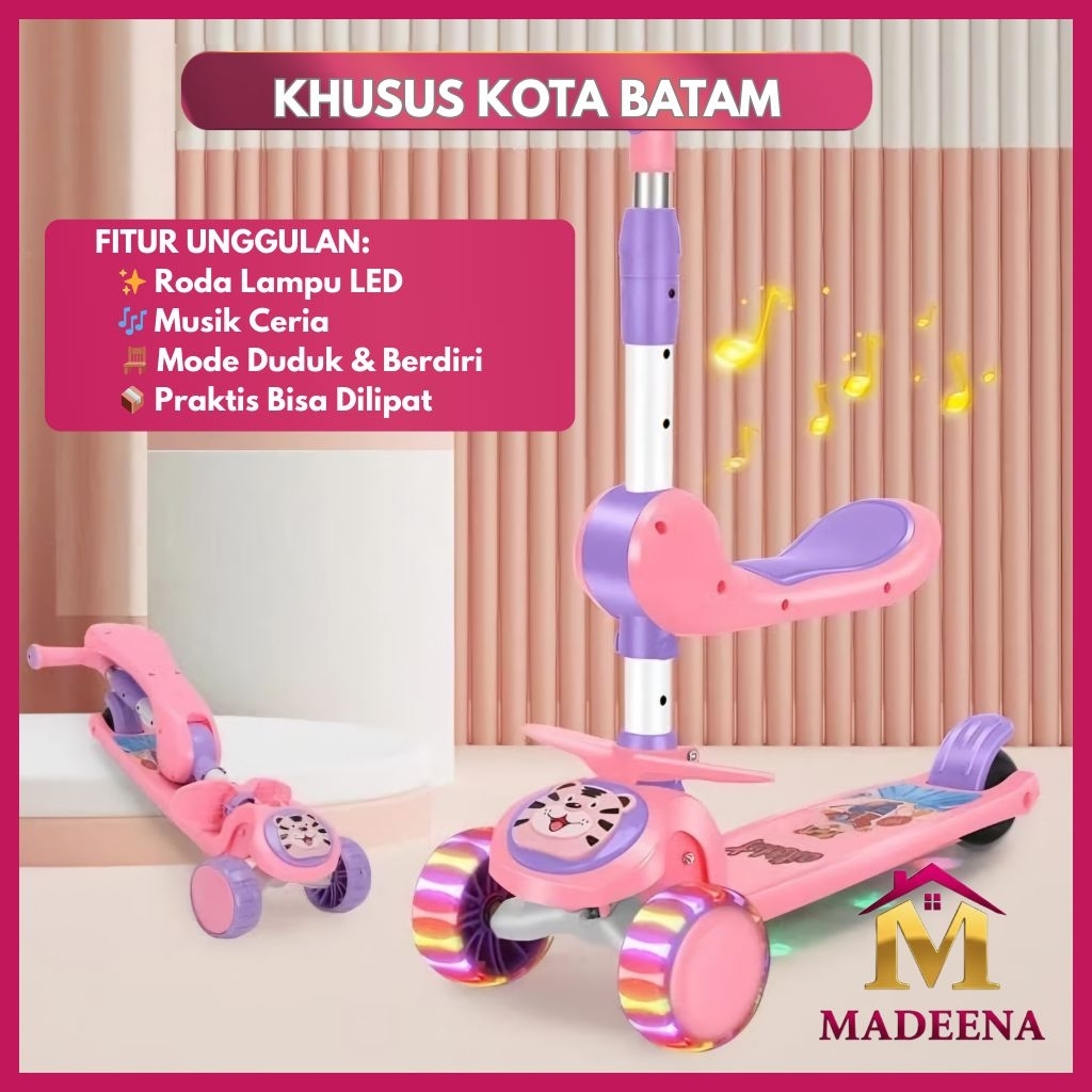 Skuter Anak 3 in 1 Kursi Lipat Musik & Lampu Roda LED Scooter Anak/ 3 in 1 Skuter Anak Otoped dengan