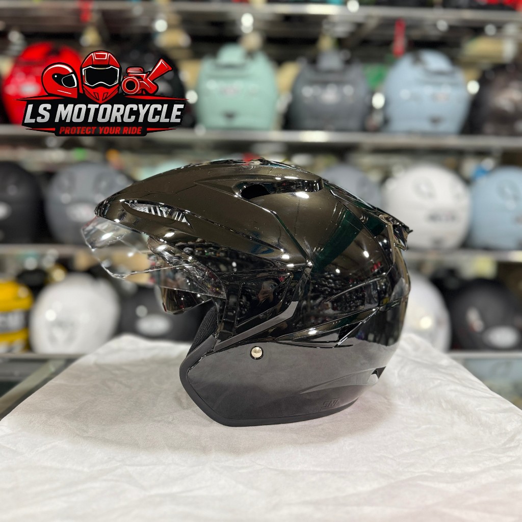 Helm Asca Premier Solid - Black Gloss/Hitam Glossy Double Visor Half Face Berkualitas SNI