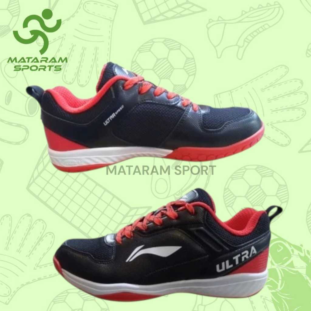 Sepatu Badminton Lining Ultra Speed New Color Original Hitam Merah uk. 46