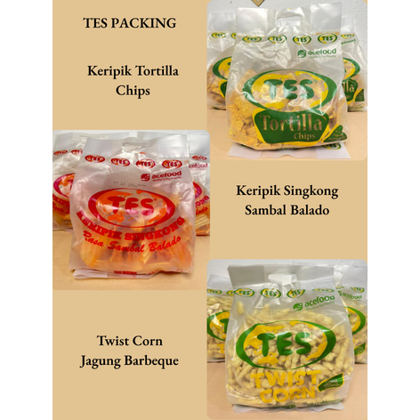 Keripik Singkong Rasa Sambal Balado TES - Keripik Tortilla Chips TES - Twis Corn  BBQ TES