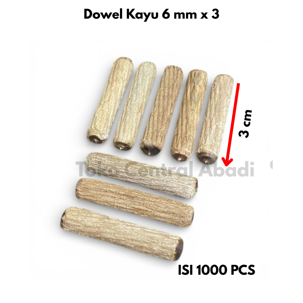 Dowel kayu ukuran 6 mm x 30 mm isi 1000 pcs / Dowel Kayu / Dowel Kayu 6mm / Dowel / Dowel Jig / Dowe