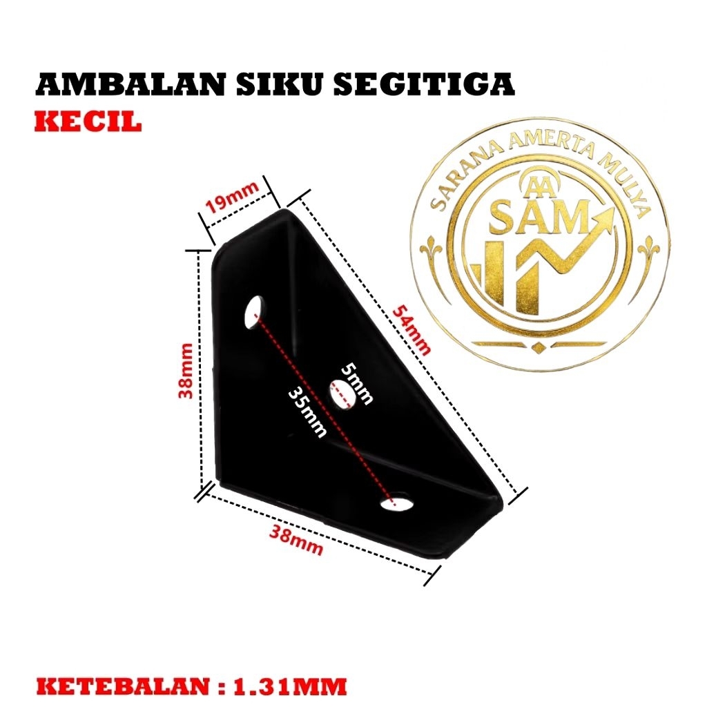 Siku Ambalan Segitiga Besi Penyangga Rak Dinding Wall Shelf Bracket Minimalis - Hitam (Kecil & Besar