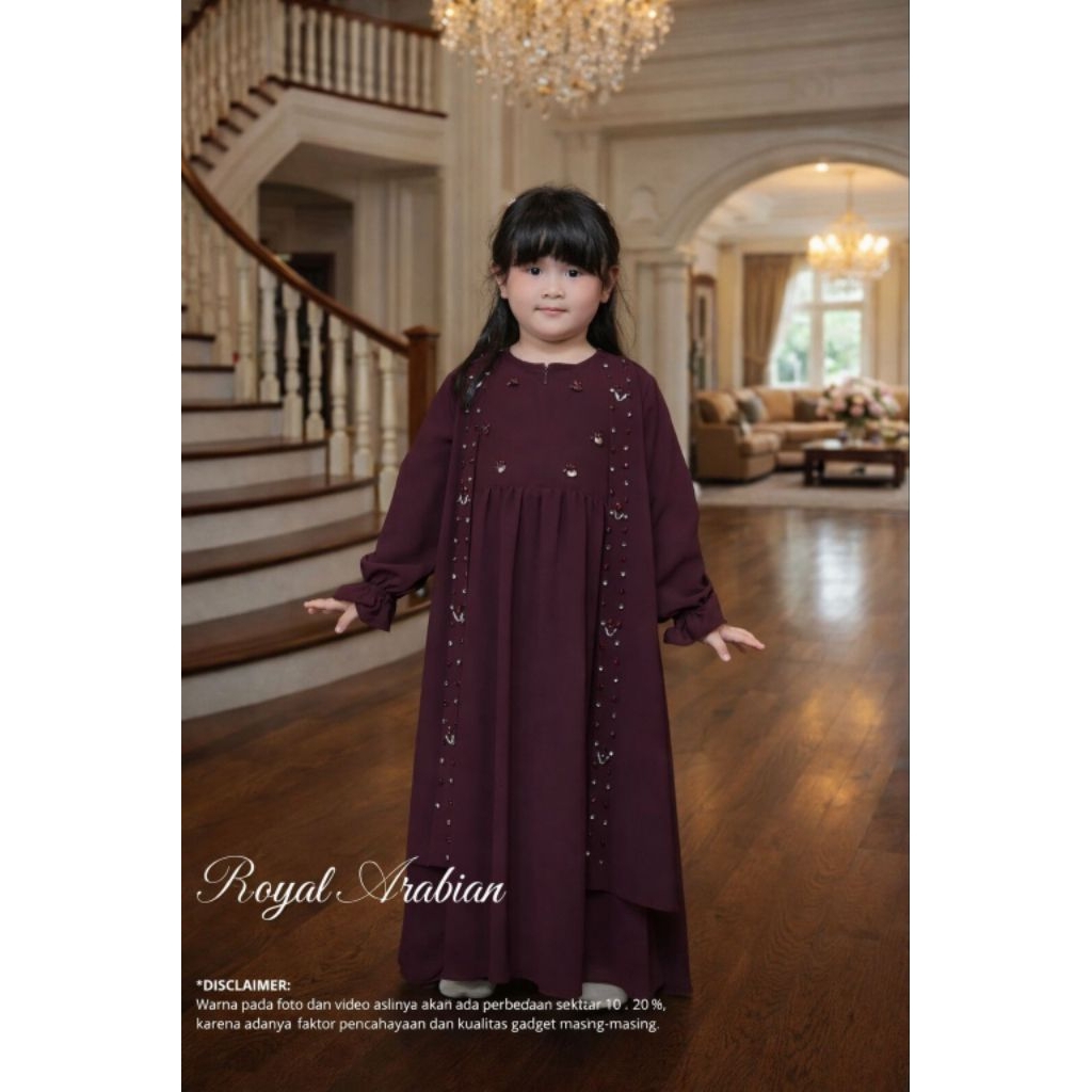 Arabian Kids Gamis Anak Usia 6 -12 Tahun Gaun Hari Raya putri Bunda Ceruty Babydoll Full Furing
