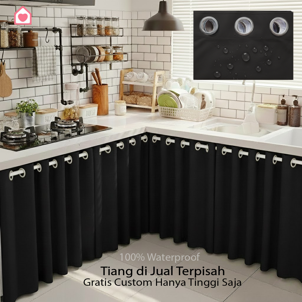 Gorden Kolong Dapur Smokring Waterproof Anti Air–Tirai Penutup Bawah Kompor Meja Dapur