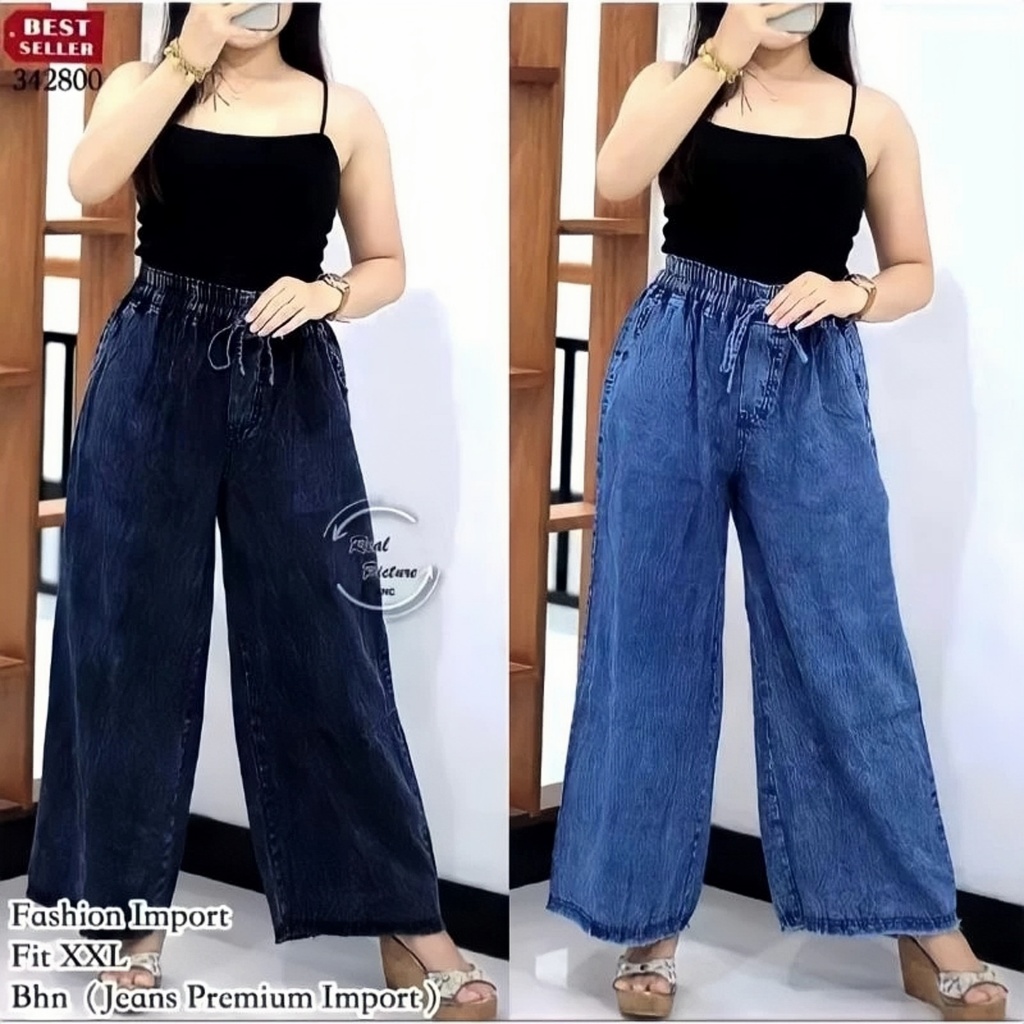 KULOT JEANS PINGGANG KARET - Celana Jeans Kulot Full Pinggang karet Tali Serut