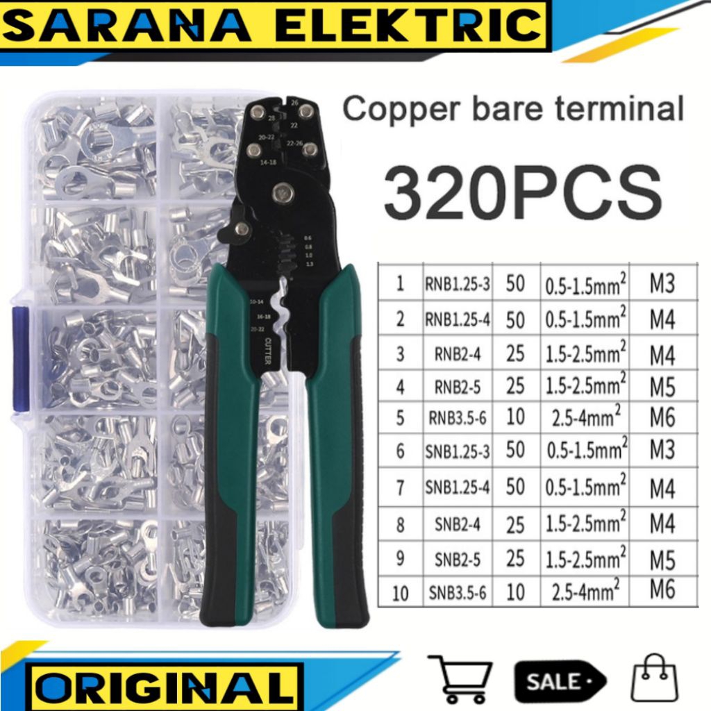 SKUN KABEL BULAT Y GARPU SET 320PCS TERMINAL WIRE CONNECTOR KIT DENGAN TANG CRIMPING BESI PENJEPIY K