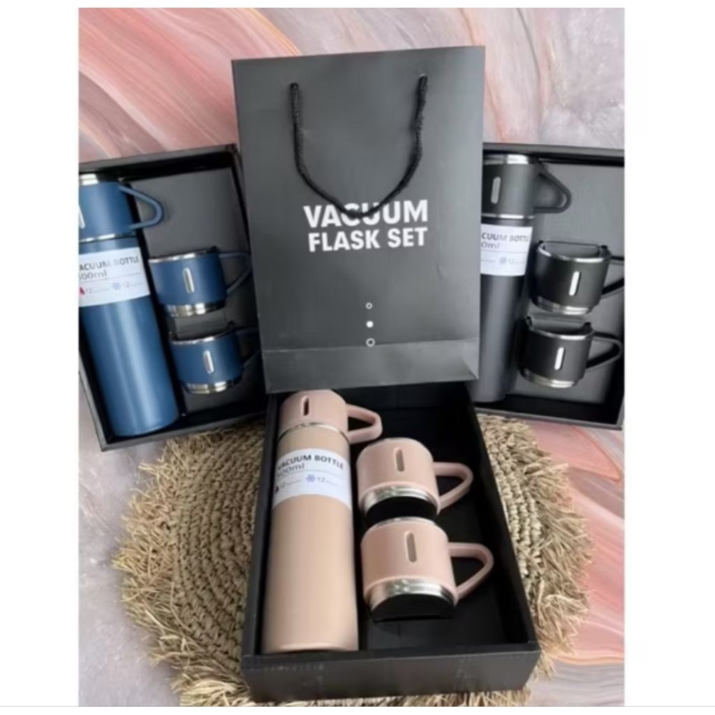 Termos Vacuum Flask Set 500ml - Desain Elegan, Warna Acak, Souvenir Premium