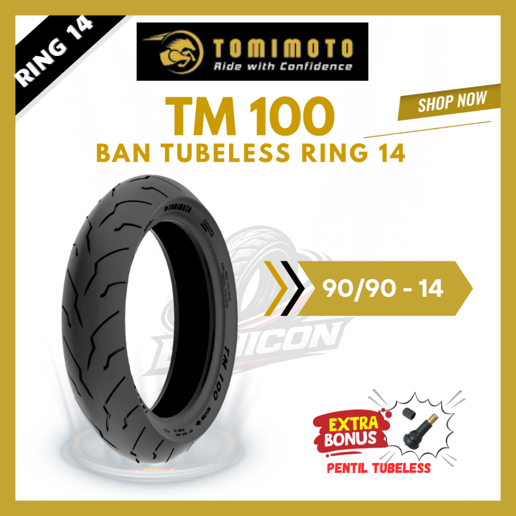 BAN TUBLES TOMIMOTO TM100 90/90 RING 14 Ban Motor Matik TM 100 Produksi Terbaru Original SNI FREE PE