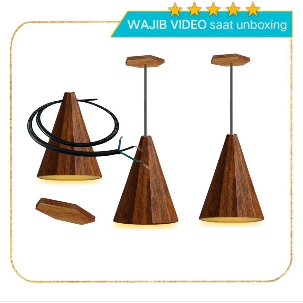 Kap Lampu Gantung Kerucut Kayu | Café Vibes Warm Light untuk Ruang Makan