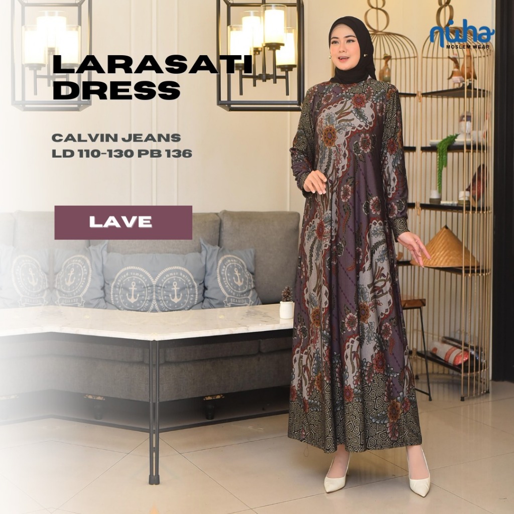 Larasti Gamis Calvin Jeans Batik Ld 130 120 110 Gamis Lebaran Wanita Terbaru 2026 Baju Pengajian Ibu