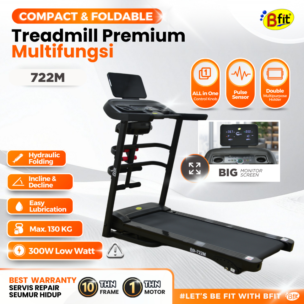 (SEMARANG) Treadmill Elektrik BFIT 722M Multifungsi Murah Listrik Lipat Portable Low Watt Fitness