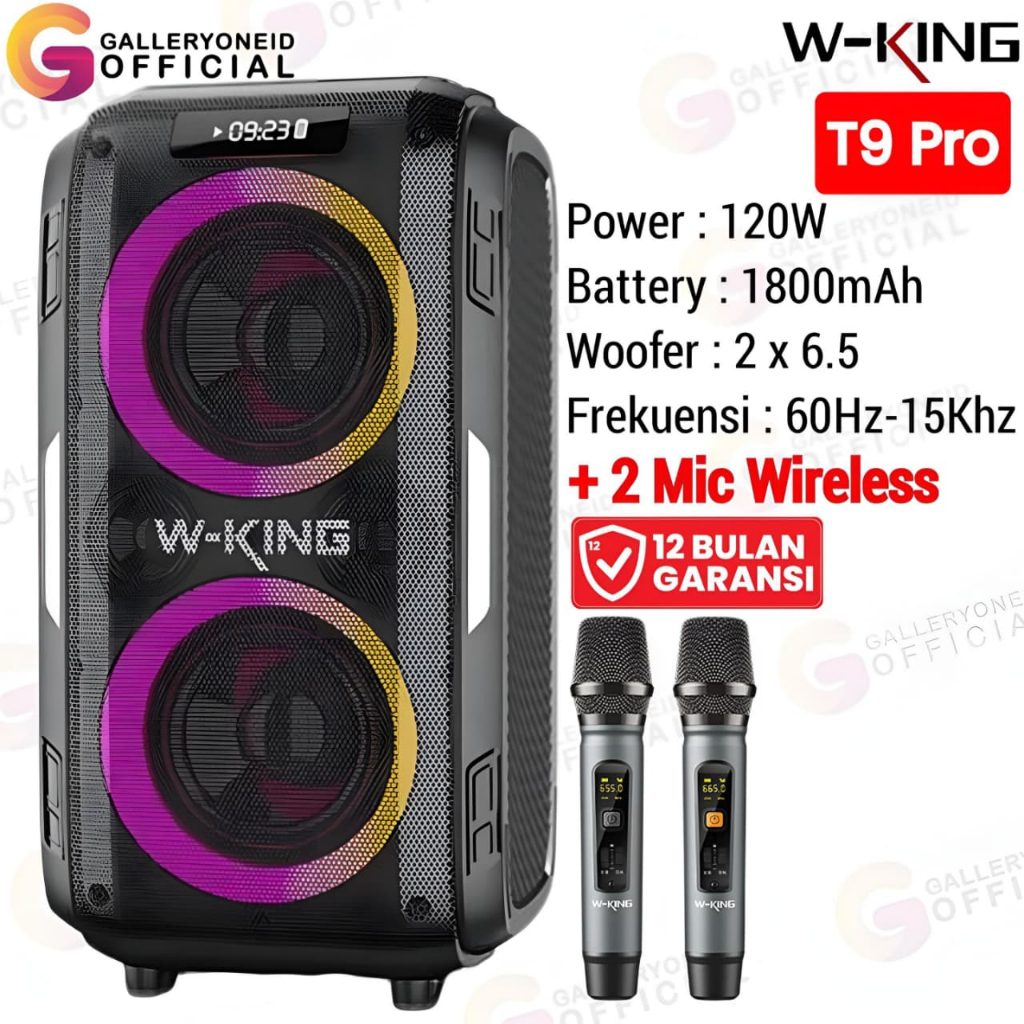 Speaker Bluetooth Karaoke WKING T9 Pro 2 Mic Wireless Portable Party TWS W-King Super Bass