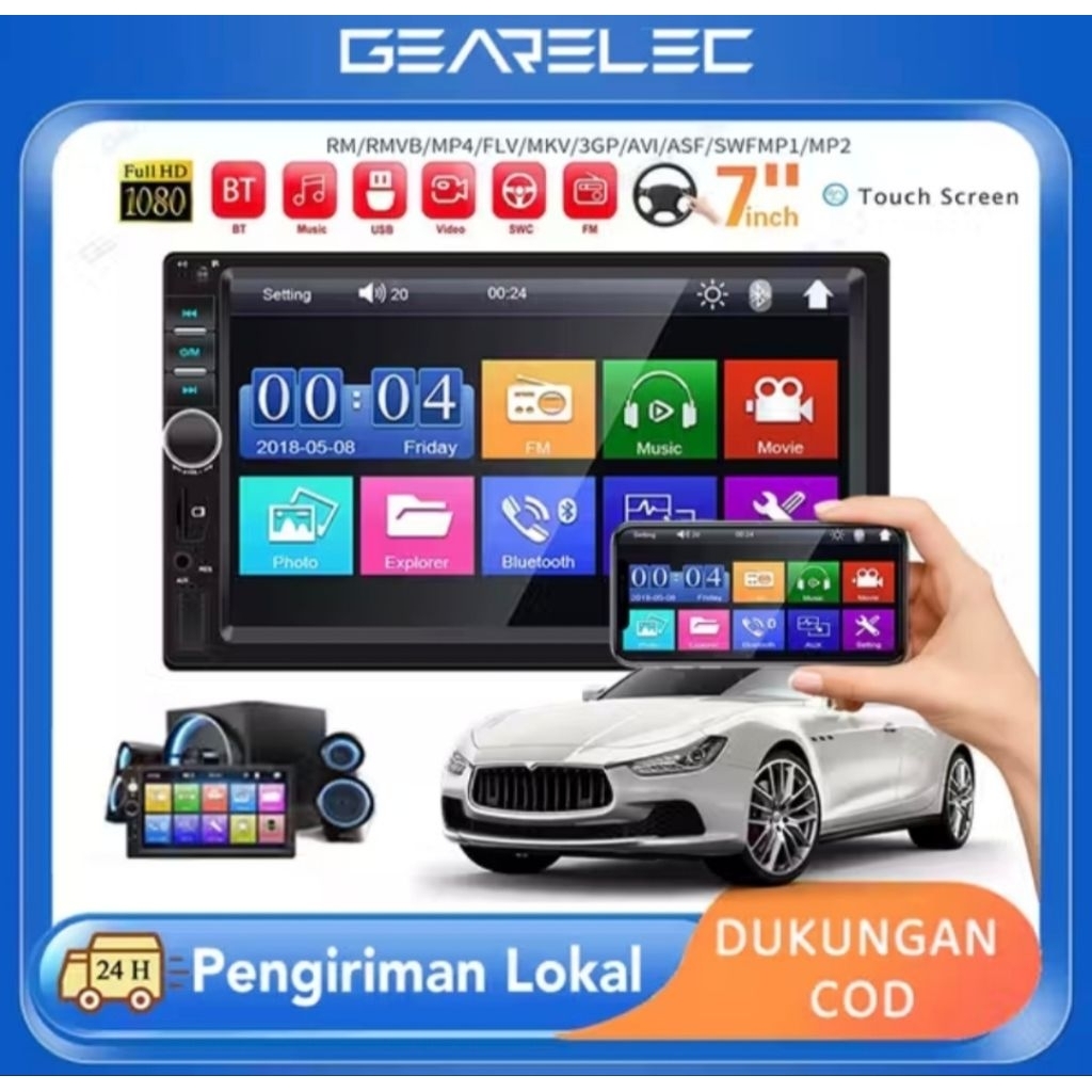 GEARELEC HEADUNIT UNIVERSAL 7Inch HEAD UNIT DOUBLE DIN 7 INCH MP5 BLUETOOTH AUDIO CAR MP3