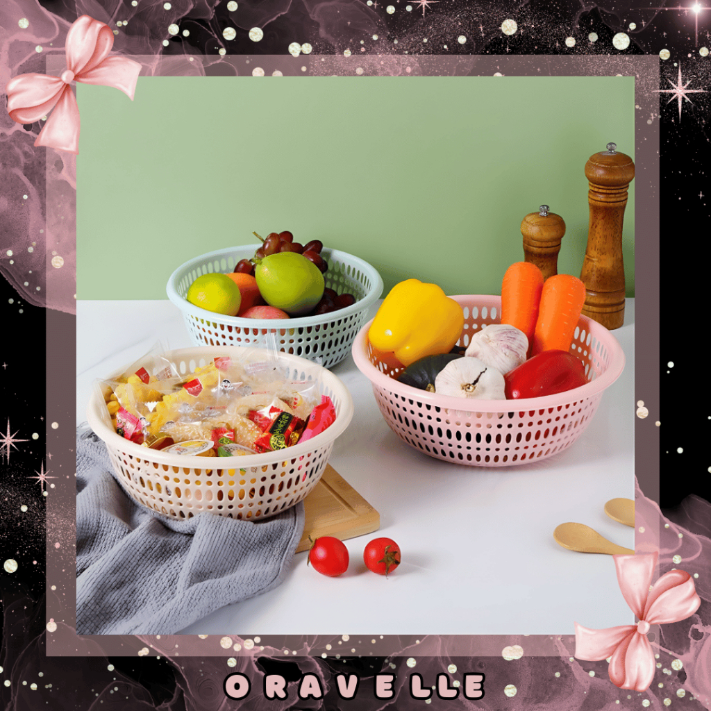 ORAVELLE | Keranjang Sayur Bulat Plastik Food Grade Modern / Keranjang Buah dan Sayur / Bakul Plasti