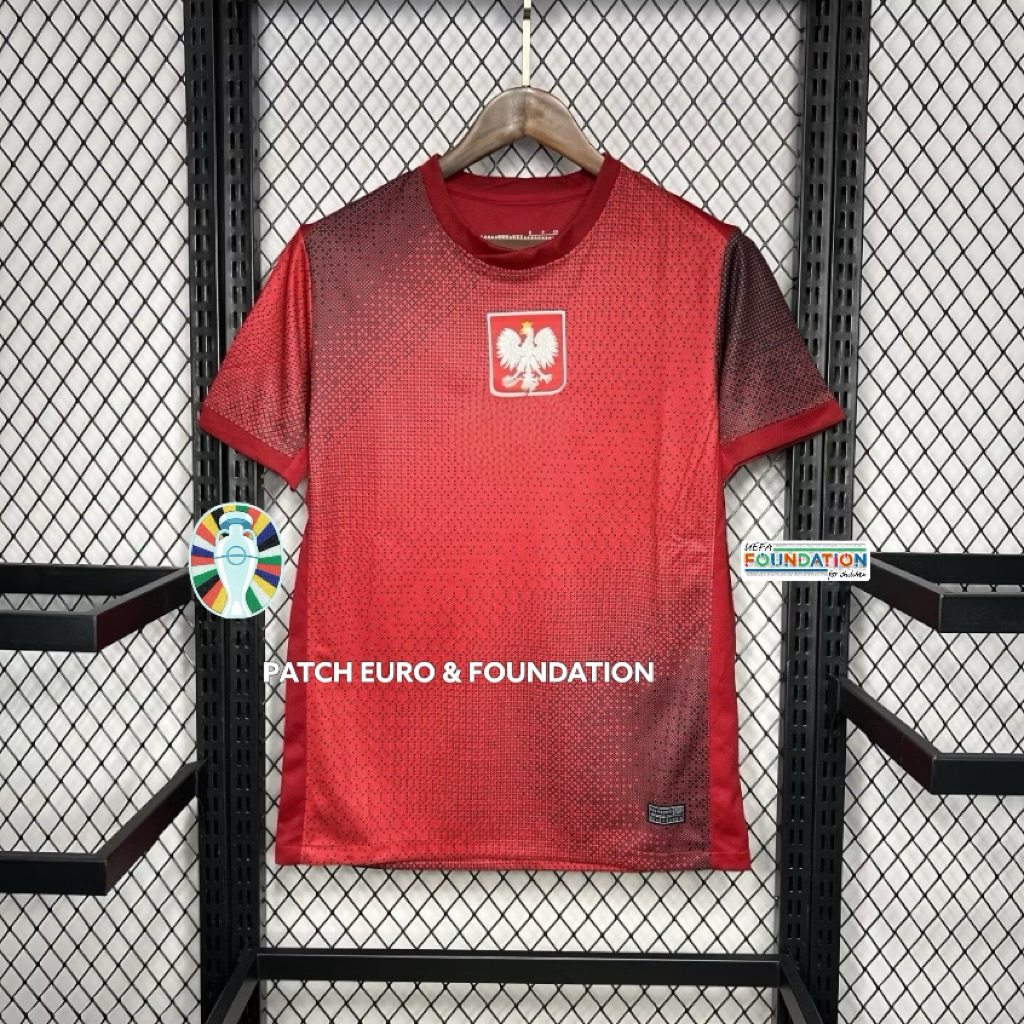 JERSEY BAJU BOLA POLANDIA AWAY MERAH 2024 JERSEY BAJU BOLA FUTSAL OLAHRAGA
