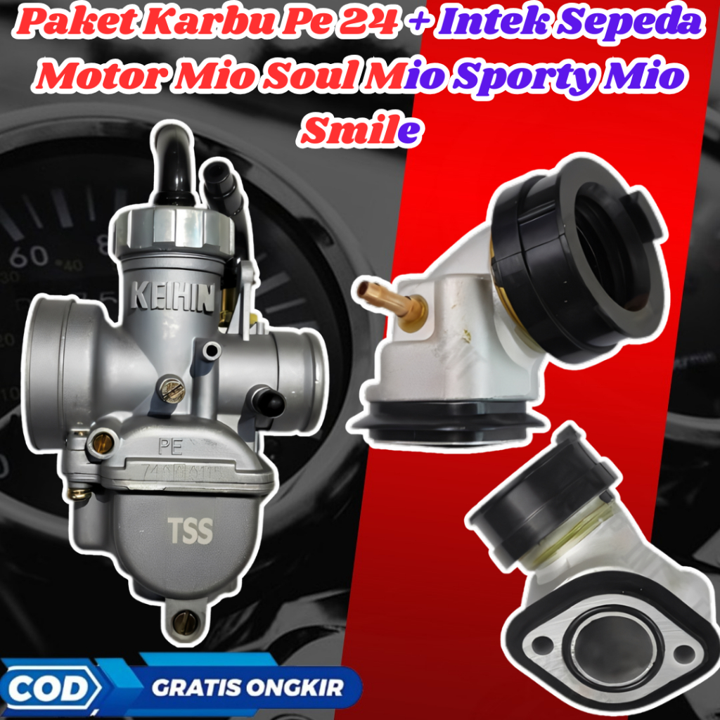 Paket Karburator Pe 24 Keihin+Intek Manipul Silver Pendek Mio Sepeda Motor Mio Smile mio Sporty Mio 