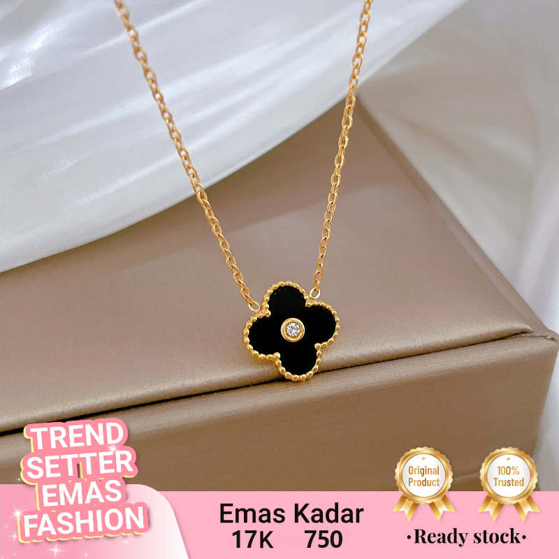 Kalung Emas Shiny Black Clover Gold 17K