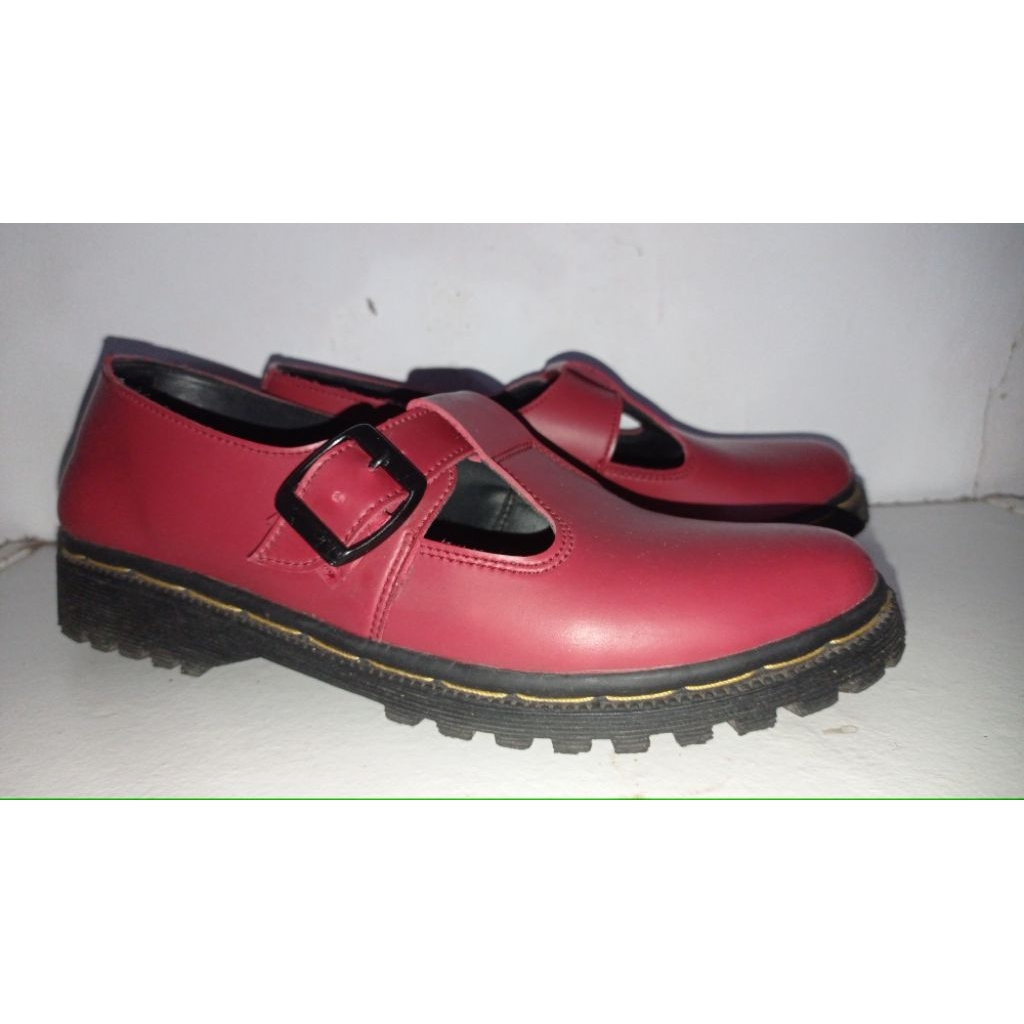 Boots Mary Jane Red Cherry Maroon Docmart 38 Low