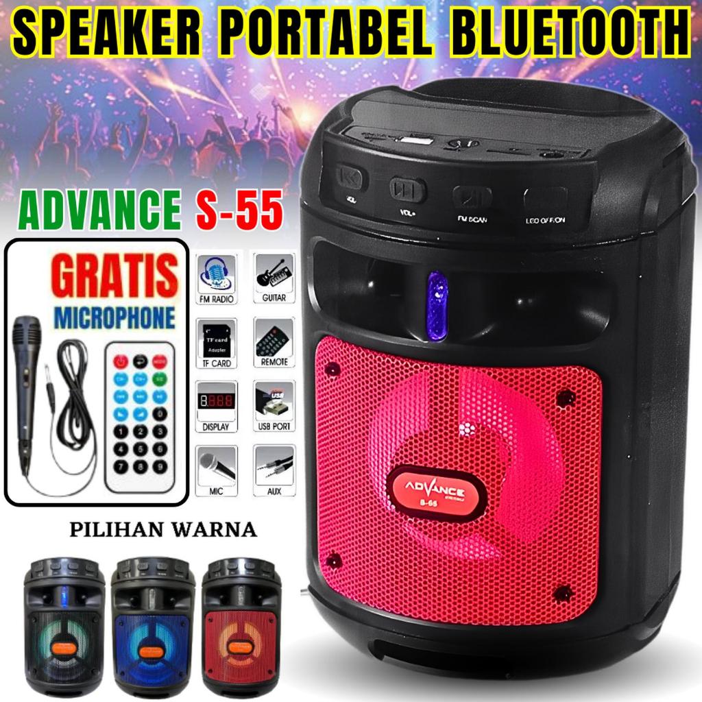 Speaker Karaoke Advance S-55 | Speaker Portabel Bluetooth Advance S55 Bisa Keraoke Free Mic / Speake