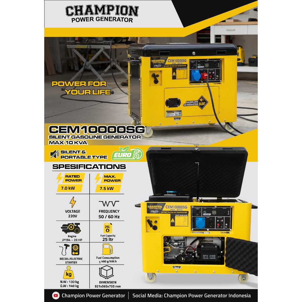 Champion CEM10000SG Genset Silent Bensin