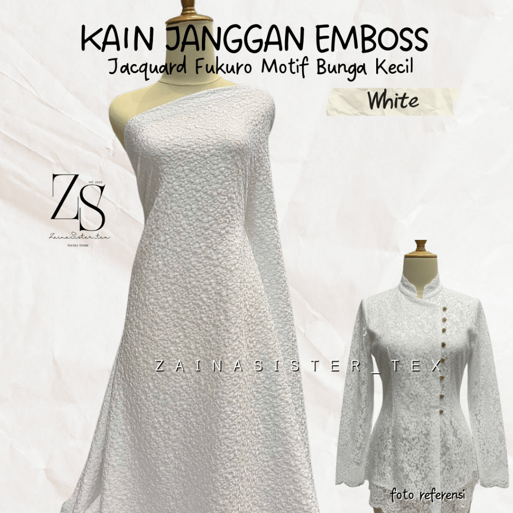 Kain Bahan Kebaya Janggan Jacquard Fukuro Emboss Kain Janggan Emboss Warna Putih White Kebaya Muslim