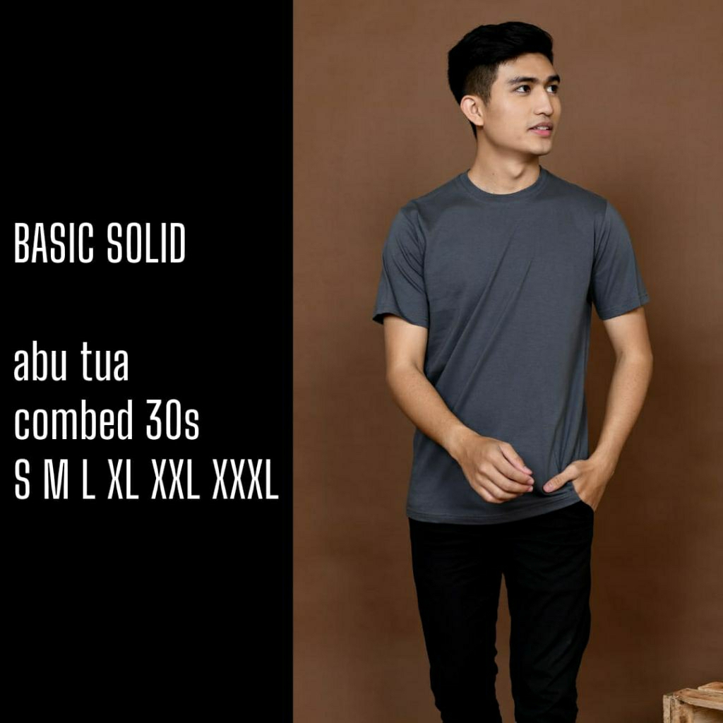 Kaos polos bahan combed warna abu tua