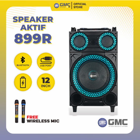 SPEAKER PORTABLE BLUETOOTH GMC 899R 12IN BONUS 2 MIC WIRELESS SPEAKER KARAOKE AMPLIMEETING GMC