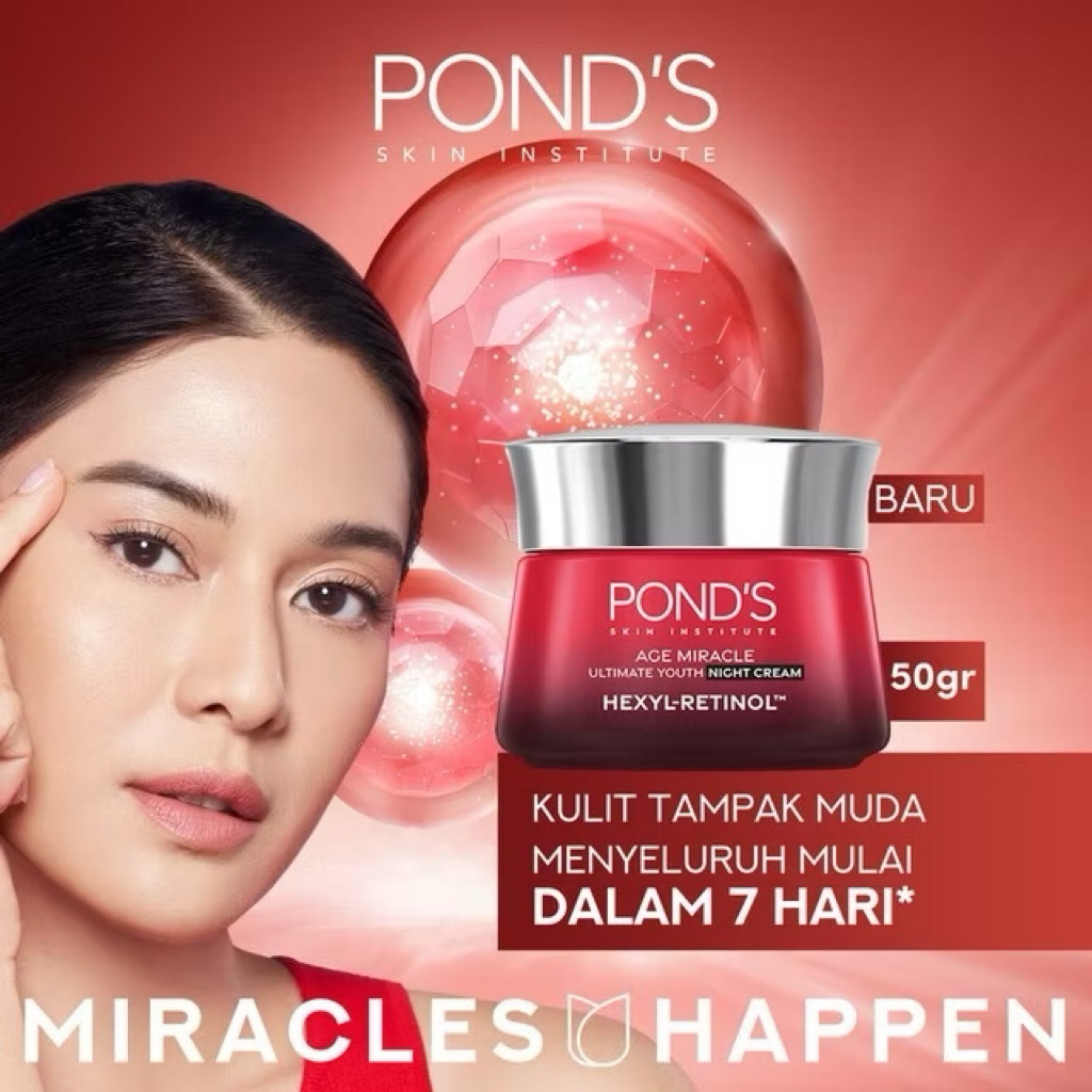 Ponds Age Miracle Day Cream & Night Cream 9gr, 20gr dan 50gr - Anti Aging, Mencerahkan