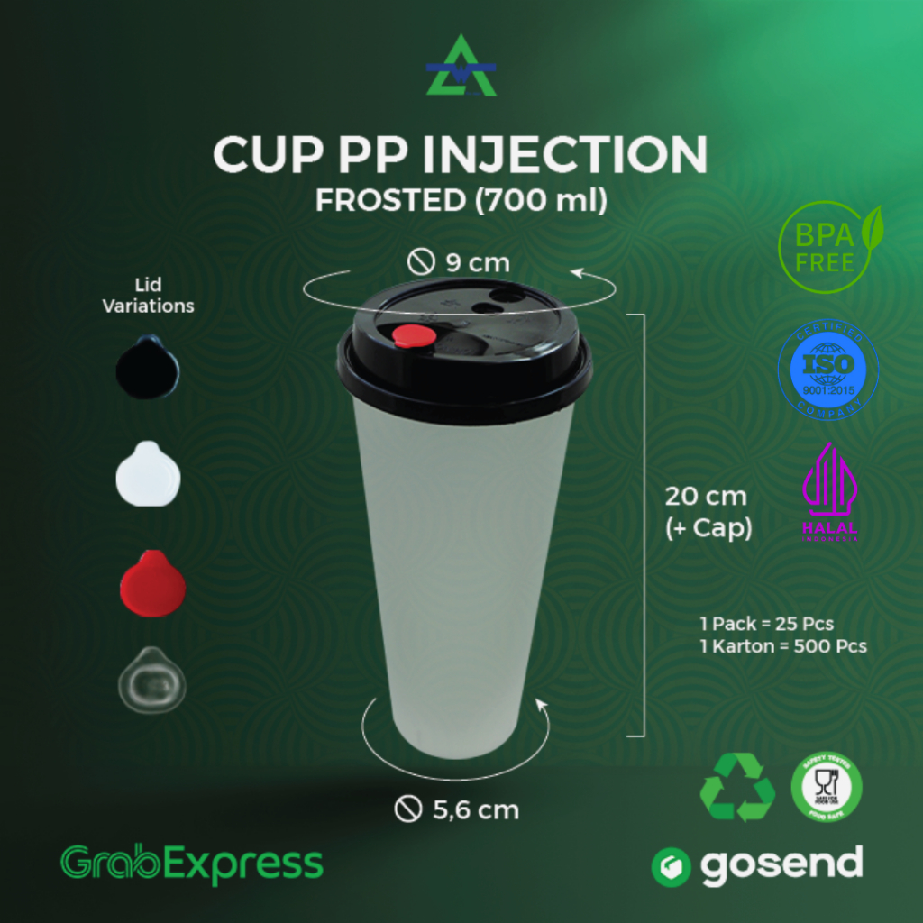 500PCS - SET PP INJECTION DOFF / FROSTED 22OZ / 700ML - CUP INJECTION - WINGOH