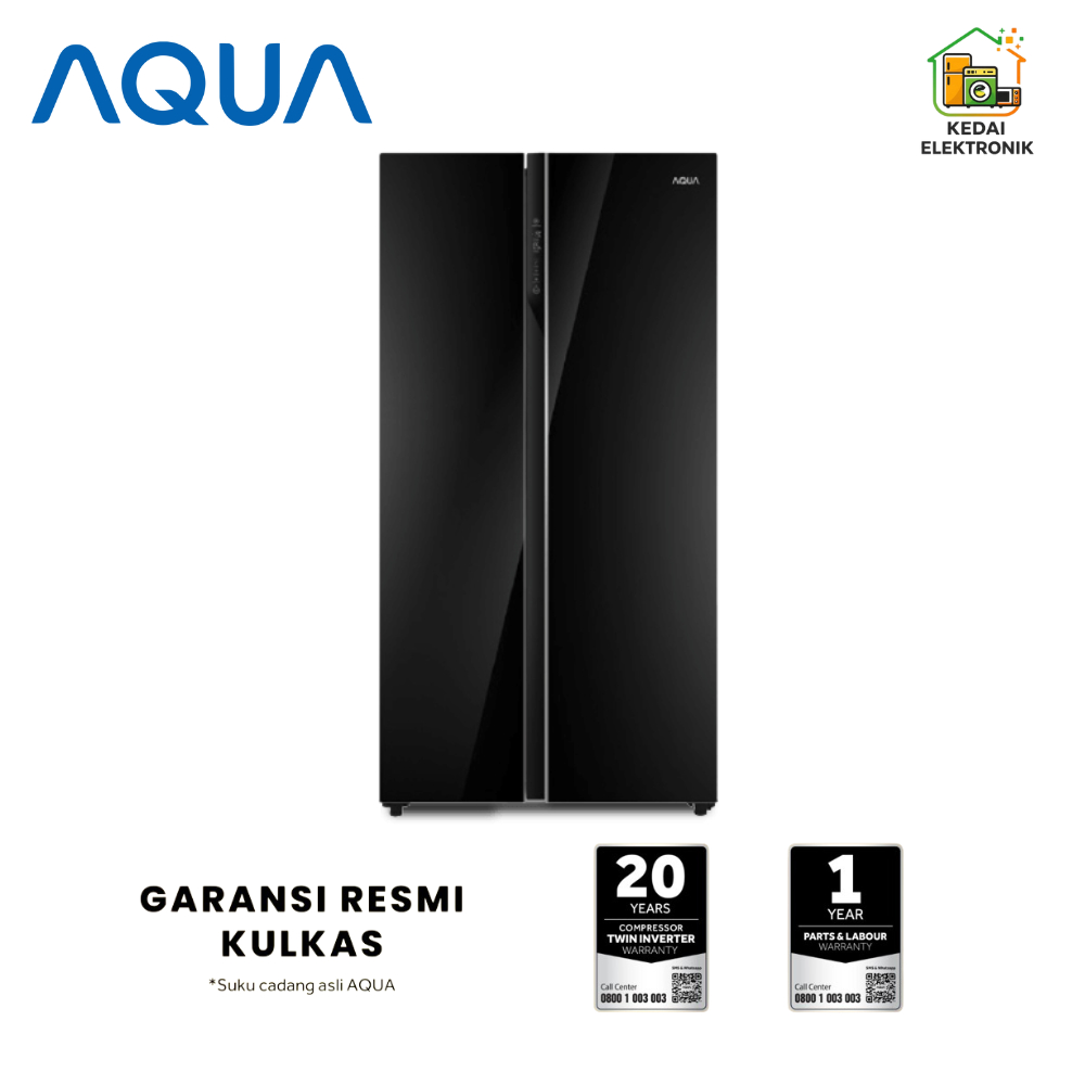 AQUA AQR-605IG(GB) Kulkas Side by Side 542 Liter Twin Inverter AQR-605IG(GB) Glass Door