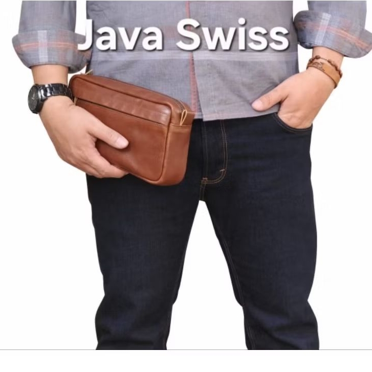 Tas Tangan Pria Kulit Asli Sapi - Clutch Handmade Custom Nama & Logo