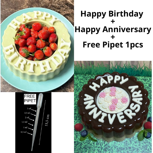 Cetakan Puding Happy Birthday + Happy Anniversary Free Pipet cetakan ulang tahun