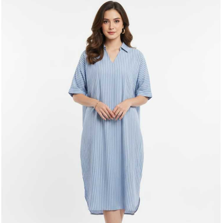 Eprise Dress Lengan Pendek - SS962A BLUE | Dress Terusan Wanita | Casual Shirt Dress