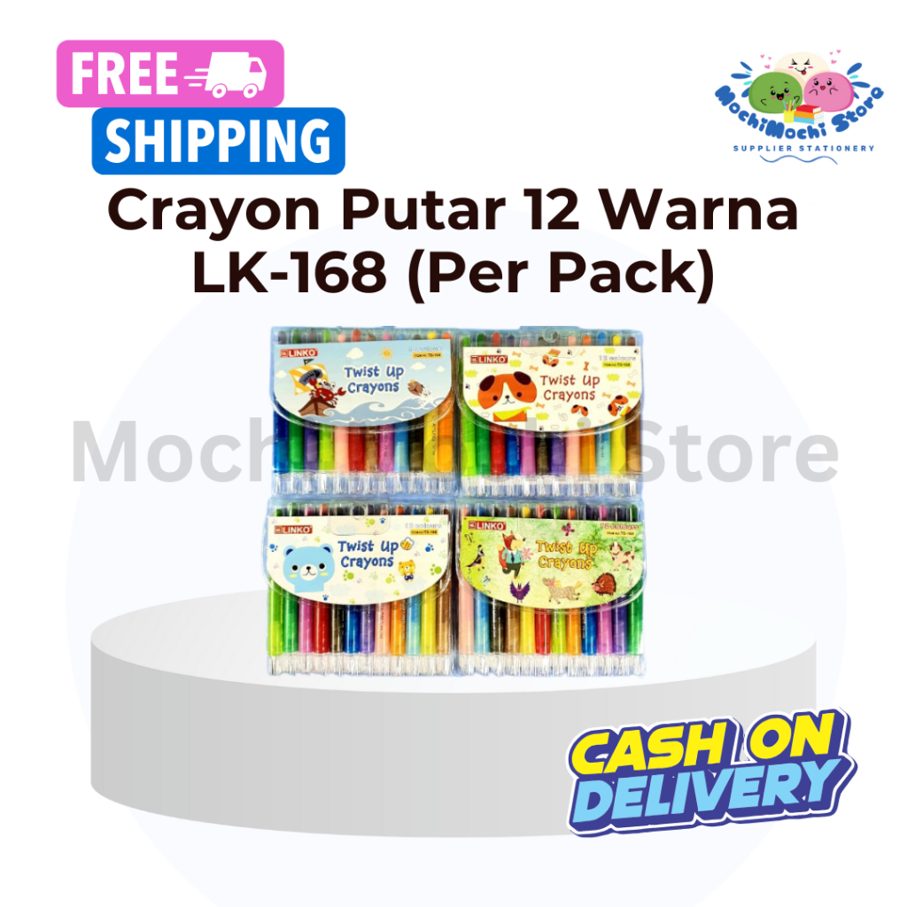 Crayon Putar LK-168 Pendek | Crayon Putar Karakter Pendek | Crayon Putar 12 Warna Motif