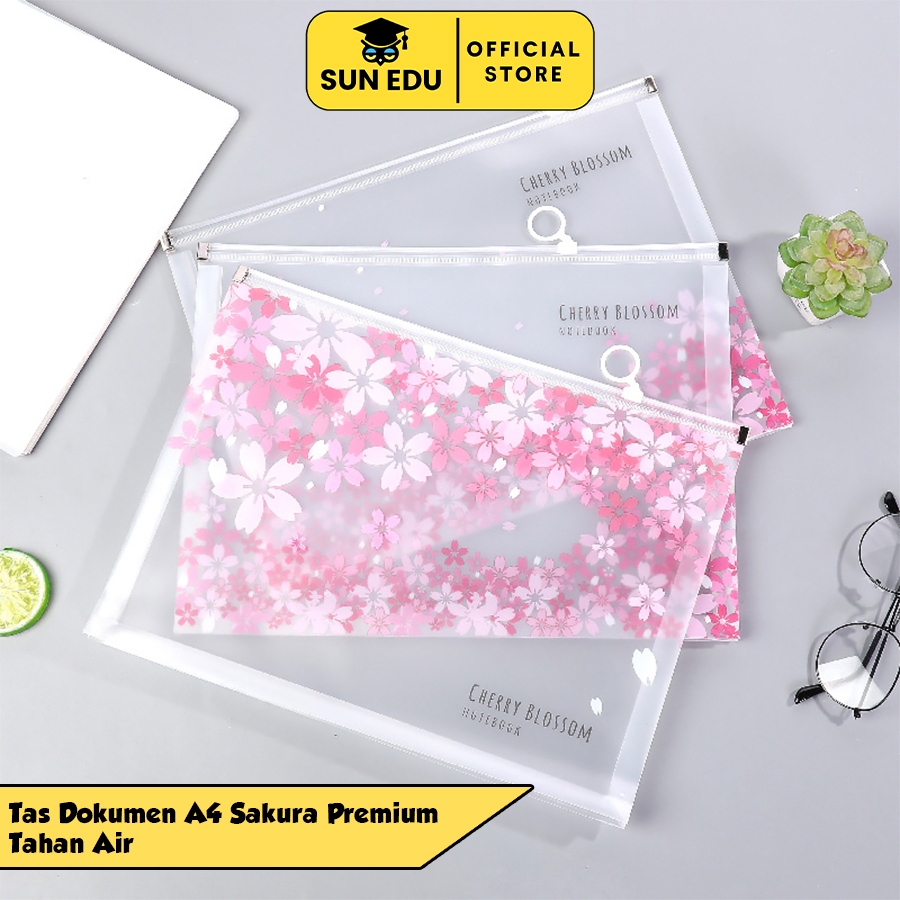 Sakura Dream File Bag A4 Map Dokumen Plastik Transparan Aesthetic / Tas File A4 Sakura Series Map Pl
