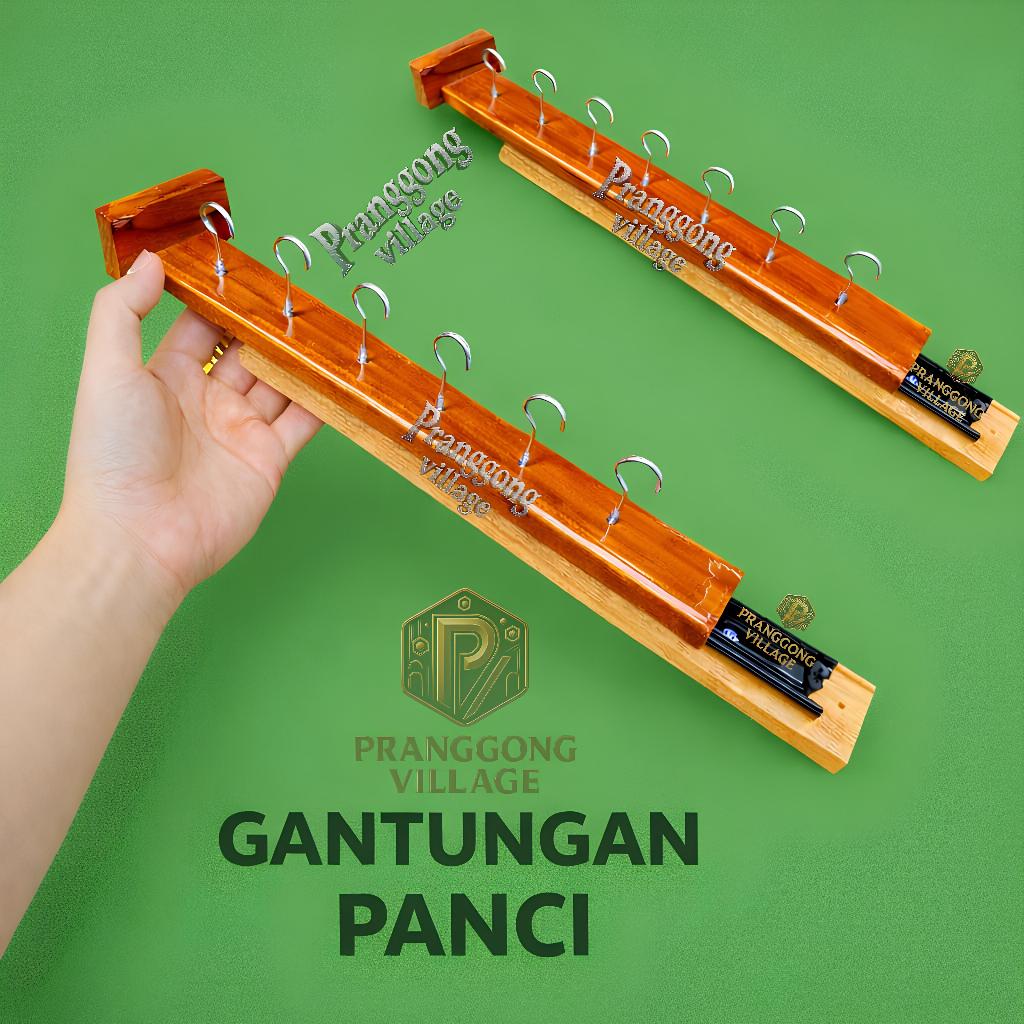 Rak Gantung Panci Tarik Dorong Kayu Solid Multifungsi PRANGGONG VILLAGE Aksesoris Dapur