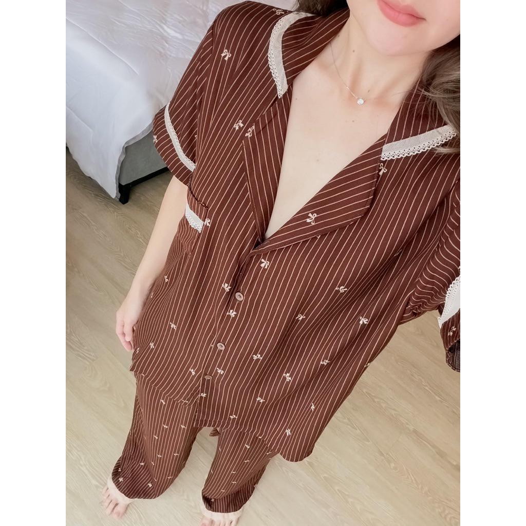 piyama rayon ruffle coklat