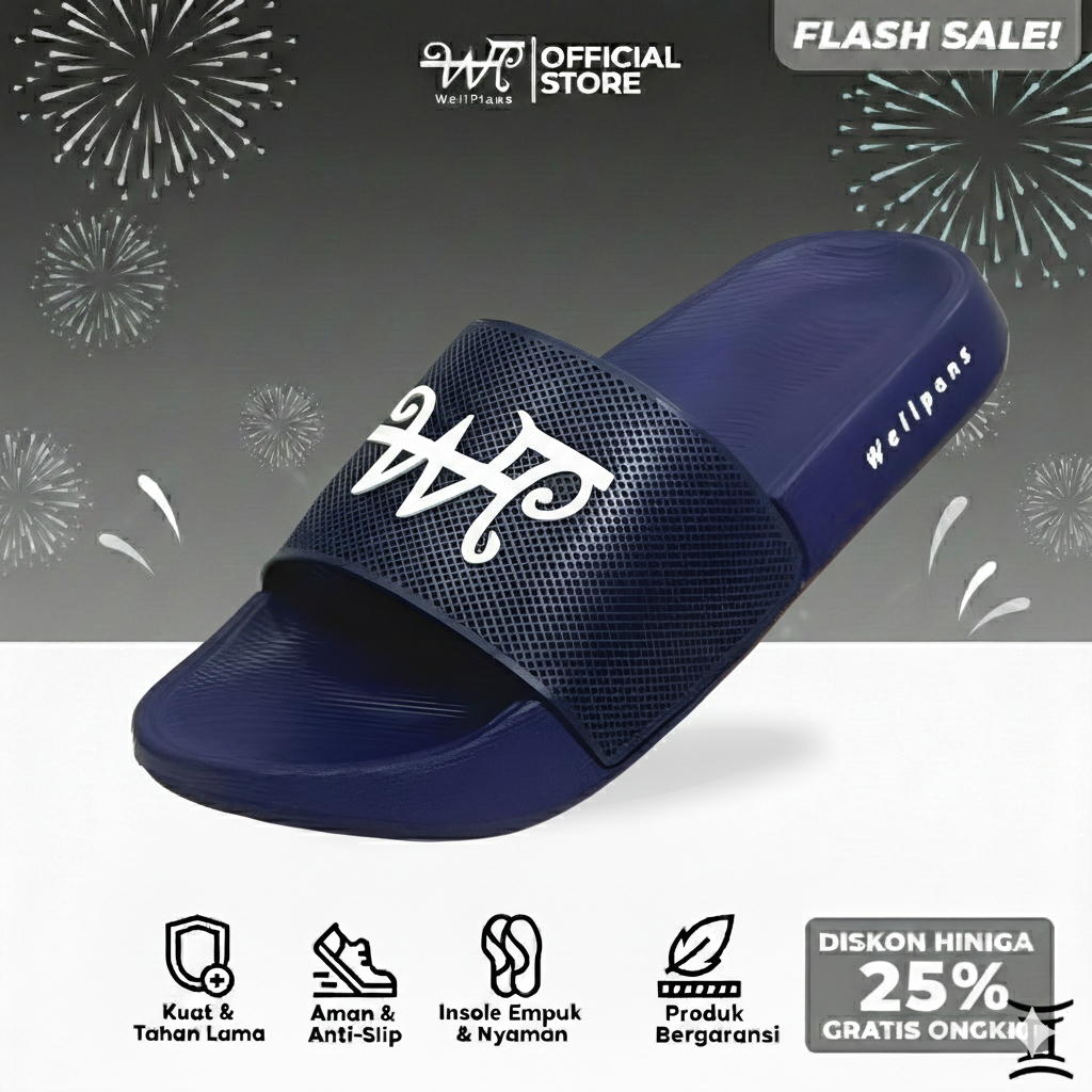 Wellplans - Sandal Pria Slop Karet Upper Lock Navy | WPS-002