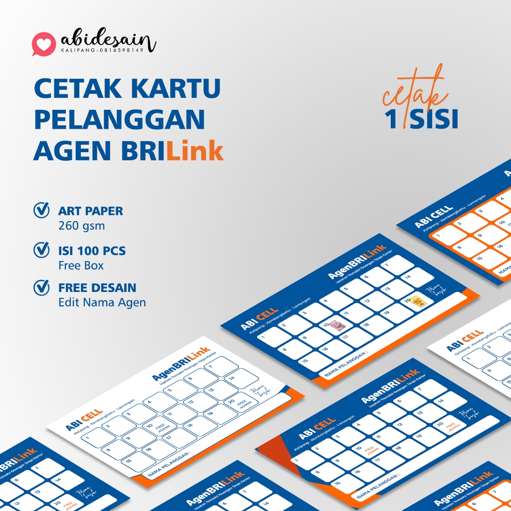 KARTU PELANGGAN AGEN BRILINK - KARTU MEMBER - AGEN BRILINK - 1 SISI - FREE EDIT NAMA AGEN