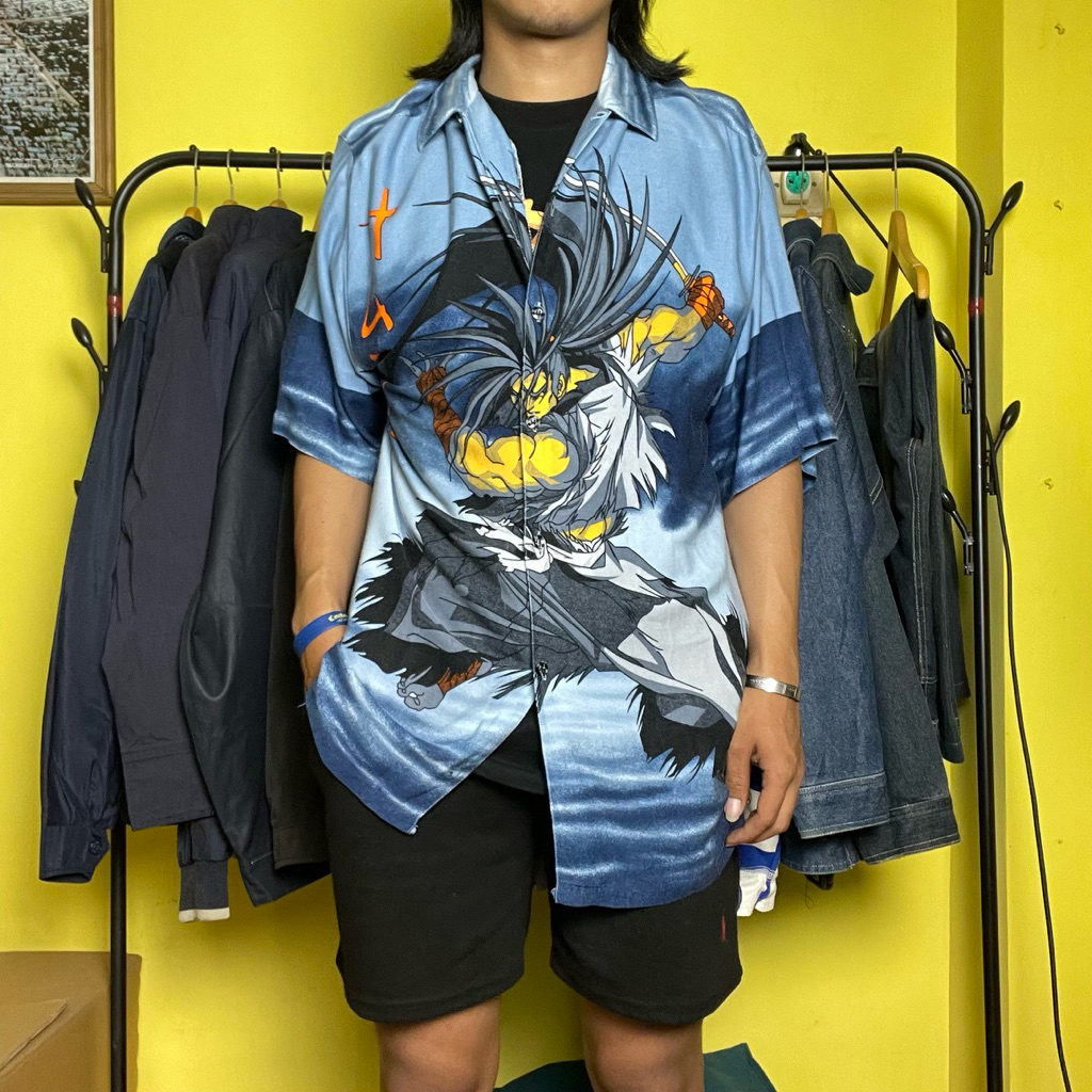 Haohmaru Y2K Shirt vintage 90s aop tshirt anime one piece akira all over print kemeja sanghai open c